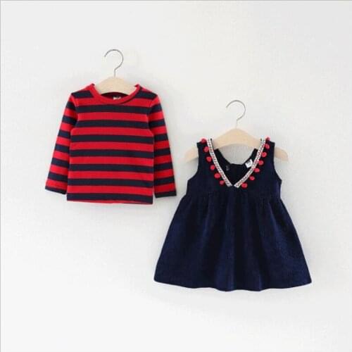 Baby girls Clothing set full sleeve Shirt + bib dress infant Clothes children spring autumn outfits 2 pcs suit for girl costume