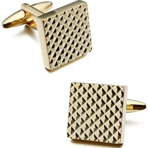 Square Gold Cufflinks for Men Pure Metal Party Meeting Cuff Links Fashion Jewelry Accessories with Box