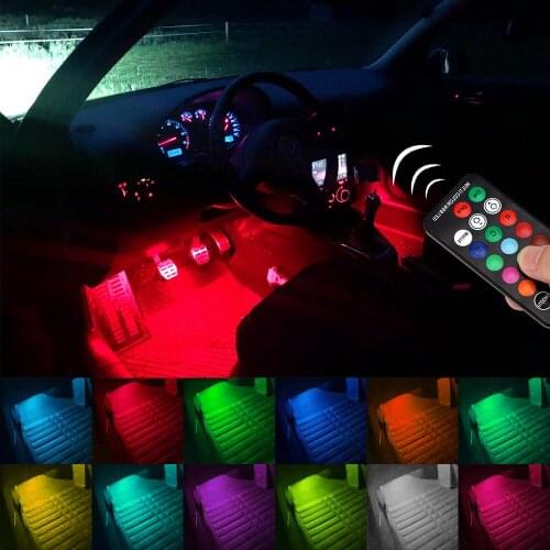 LEEPEE LED Wireless Remote 2 PCS RGB Charging Foot Light LED Car Decorative Lamp Auto Ambient Light Lamp Car Atmosphere Light