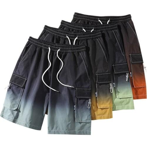 Summer Trend Loose Mid-waist Straight Shorts Gradient Multi-pocket Overalls Shorts Mens Beach Pants -40
