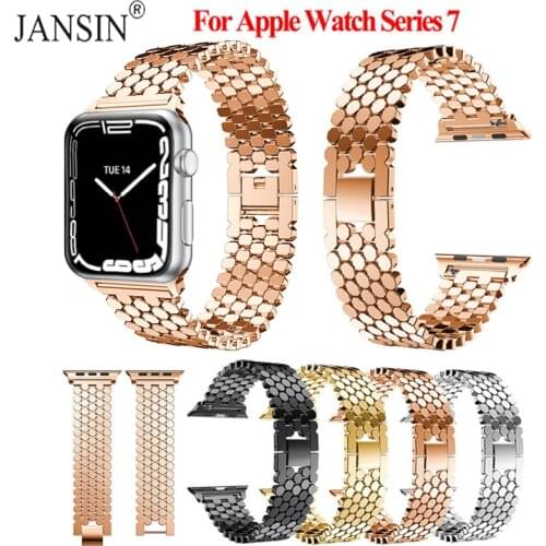Fish Scale Bands For Apple Watch 6 SE 42mm 44mm 38mm 40mm Stainless Steel Metal Replacement Strap For Apple Watch 3 2 1 Bracelet