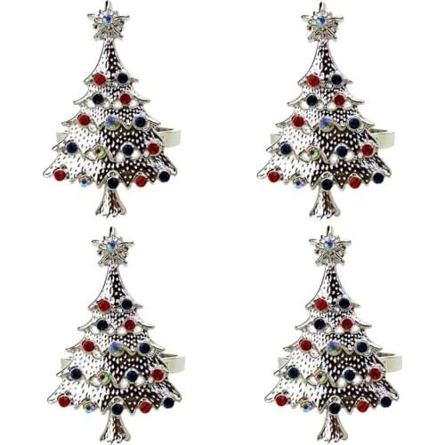 Christmas Tree Napkin Rings Set of 4 Napkin Holder for Holiday,Wedding,Thanksgiving, Birthday and Party Dinner Table Dec