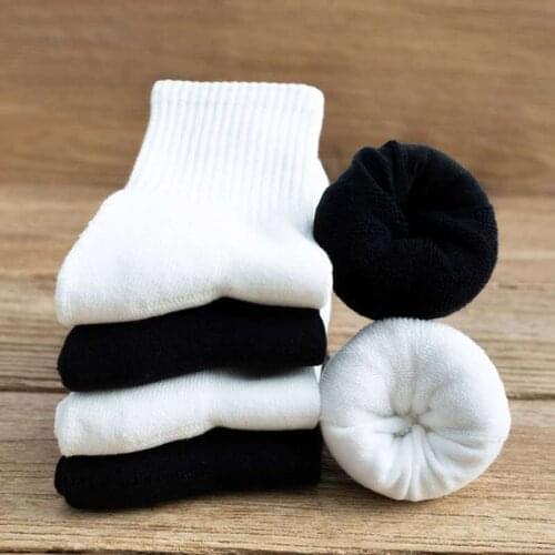 5Pairs/lot Thicken Cotton Mens Socks Solid Terry Long Socks Women Black White Warm Thick Socks Male Sport Casual Calcetines