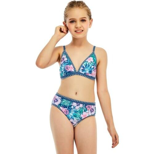 2021 New Fashion Girls Print Swimsuit Sexy Tight Backless High Waist Split Two-piece Swimsuit Swimsuit Bikini Set