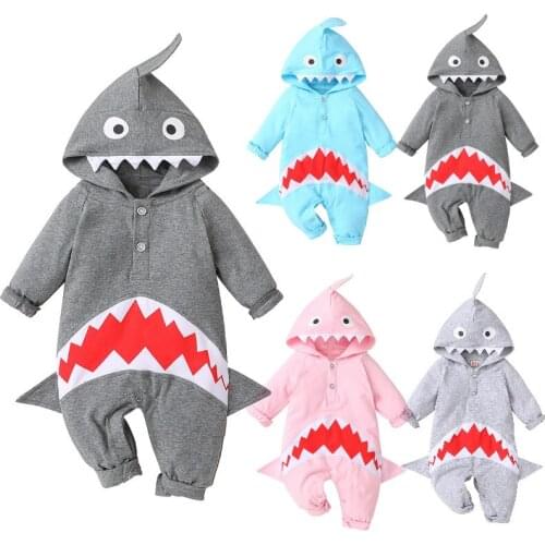 Newborn Toddler Baby Boys Girls Animal Shark Hoodies Romper Jumpsuits Long Sleeve Cotton Casual Baby Clothes Spring Autumn