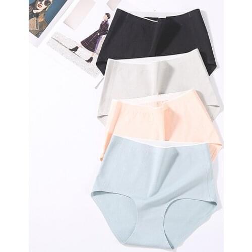 1Pcs Pure Color High-waist Women Underpants One-piece Elastic Silk Seamless Underwear Shaping Briefs Breathable Panties Lingerie
