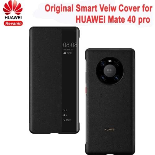 Original HUAWEI Mate 40 Pro Case Smart View Flip Cover Leather Back Case Protective Shell for Mate40 pro Glass black Editior