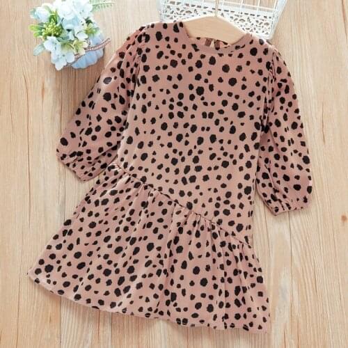 PatPat 2021 New Arrival Spring Baby Girl Leopard Print Flounce Long-sleeve Dress for Toddler Dress Clothes