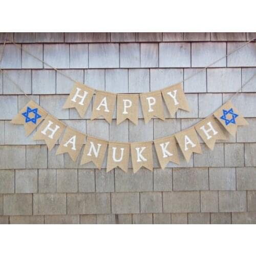 Personalized Happy Hanukkah burlap Banners Anniversary St Patricks Day party Buntings garlands Photo Prop