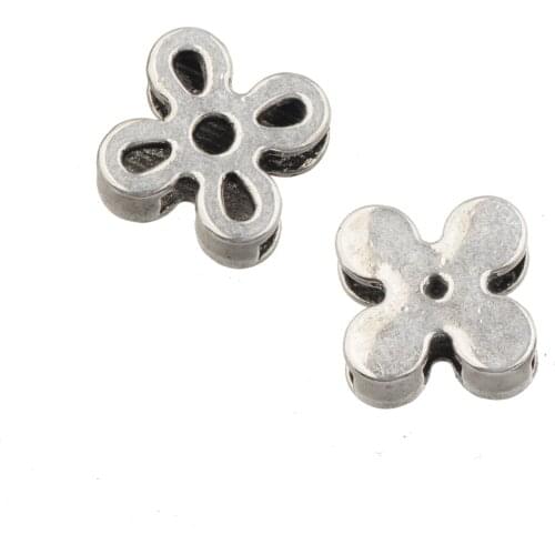 Flat Leather Beads Fit Wide Bracelets DIY Woman Jewelry Flower Silver Hollow 10*3mm Big Hole Metal Accessories 12*13mm 30pcs/lot