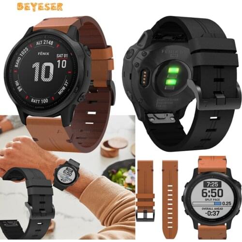 20mm 22mm 26mm Watchband Quick Easy Fit Leather Strap For Garmin Fenix 6/6X/6S Smart Watch Band Replacement Wristband Bracelet