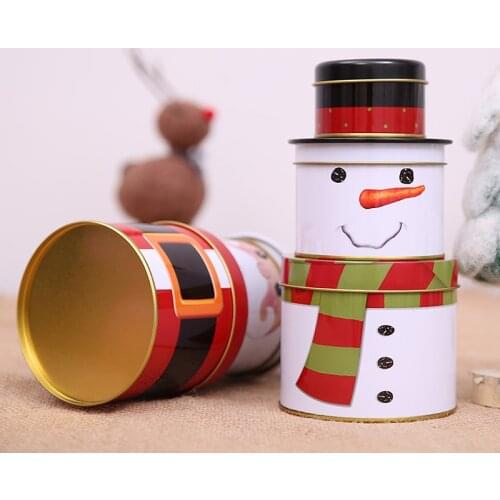 Christmas Craft Candy Jewelry Storage Box Snowman Three-tiered Iron Box Set Jar Christmas Small Iron Box Wedding House Decor