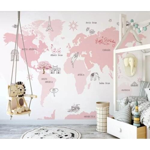 Hand-painted Nordic pink small fresh abstract cartoon sofa bedroom background wall decoration wallpaper murals
