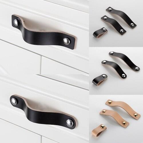 Handmade PU Leather Door Handle Classic Furniture Drawer Handle Simple Door Cabinet Dresser Handle Wardrobe Handle