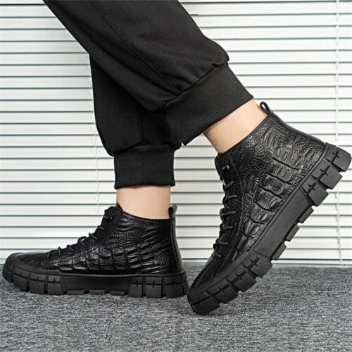 Platforms Boots Men Winter Warm Fur Cow Leather Shoes Black Ankle Shoe Comfy Waterproof Fashion Mens Formal Shoes Platform Boots