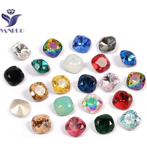 YANRUO 4470 Cushion Cut Pointback Diamond Glass Stones Sewing Crystals For Studs Sewn Jewelry For Clothes Dress