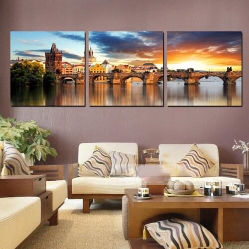 Vltava River triptych DIY Diamond Painting full square drill Cross Stitch mosaic painting Embroidery rhinestones Home Decoration