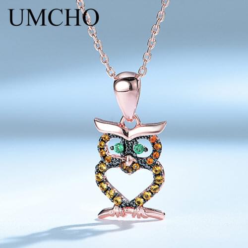 UMCHO Cute Owl Necklace Pure 925 Silver Sterling Chains Necklace For Women Romatic Gift Fine Jewelry With Chain
