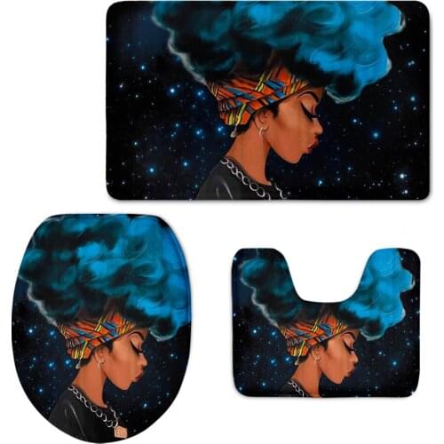 African Girls Printing Home Bath Toliet Seat Covers Absorbent Bathroom Entrance Floor Doormat U Shape Contour Mats Rugs 3pcs/set