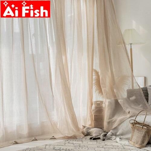 Japanese Plain Hemp Linen Fabric Tulle Curtains For Bedroom Art Homestay Balcony Kitchen Window Screen Decoration Voile #5
