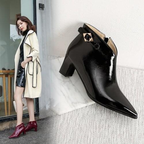Pointed Toe Square Heel Women Boots Fashion Buckle Ankle Boots Women Shoes Zipper Cheap High Heel Boots Shoes Woman Large Size 9