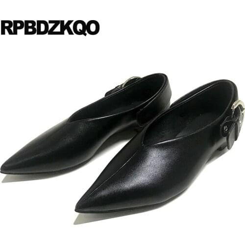 Women Mules Ladies Brand Black Chinese Large Size Designer Shoes China Flats Latest Slippers Slip On 2018 Pointed Toe Metal 41