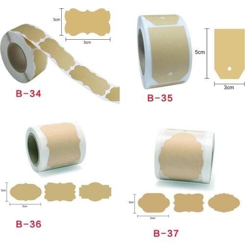 1 Roll 300Pcs Blank Natural Kraft Paper Adhesive Stickers for Baking Cake Wedding Gift Package Sealing Labels Stationery Sticker