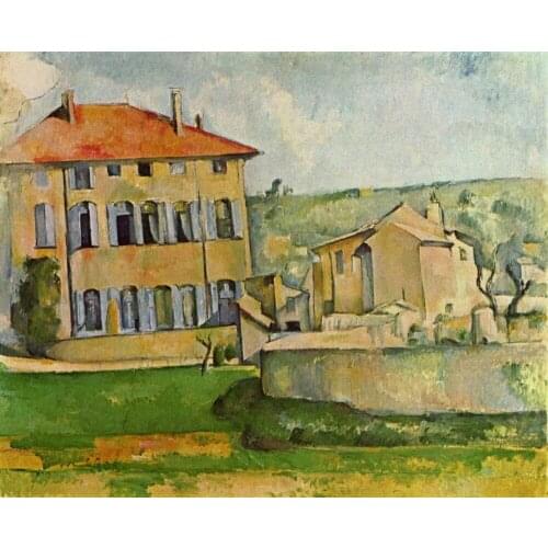 100% hand made Oil Painting Reproduction on linen canvas, house-and-farm-at-jas-de-bouffan-1887 by paul Cezanne