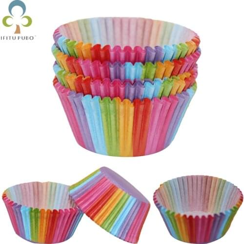 100pcs Colorful Rainbow Paper Cake Cupcake Liner Baking Muffin Box Cup Case Party Tray Cake Mold Decorating Tools GYH