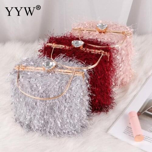 2021 Plush Women Clutch Bucket Bag Female Evening Bags Purses Handbags Exquisitely Top-Handle Shape Princess Gowns For Party Red