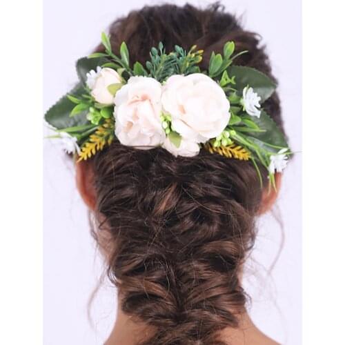 Bohemian White Flower Crown Wedding Hair Comb Handmade Bridal Hair Accessories Fairy Hat Hair Clip for Elegant Women
