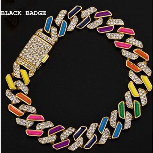 Iced Out Bracelet 8/9/10 inch Bling CZ Multicolor Color Miami Link Bracelet For Males Hip Hop Street Bracelets Jewelry 2021