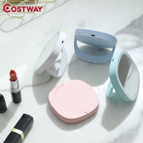 COSTWAY Portable Makeup Mirror LED Lighted USB Charging Adjustable Cosmetic Travel Beauty Ring Photo Fill Light Mini Mirrors