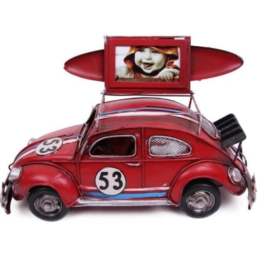 Decorative Metal Red Car Frame and Piggy Bank -Trinket, Miniature, Gift,Nostalgic,Vintage, handmade Hand Painted Quality Durable