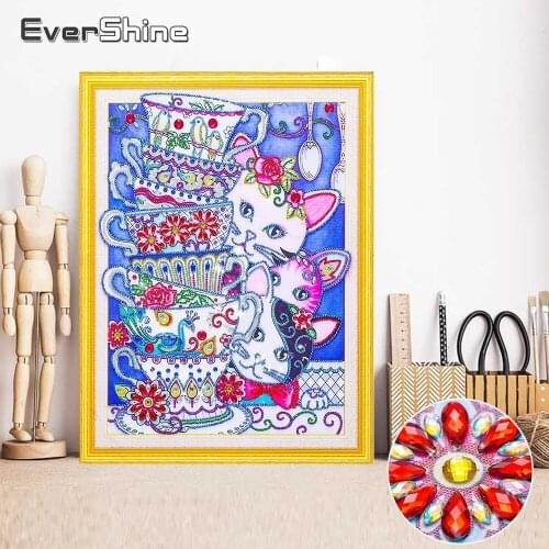 EverShine Special Shape Diamond Embroidery Cat Partial Diamond Mosaic Kit Diamond Painting Animal Picture Of Rhinestone 40x50