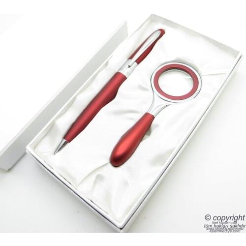 Wings P106K Red Chrome İsme Special Magnifier + Pen Set | İsme Special Pen Set | Gift Pen