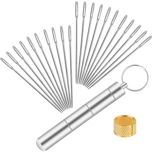 LMDZ 21pcs DIY Leather Hand Sewing Large Eye Needles Tools Embroidery Cross Stitch Knitting Yarn Sewing Crochet Hook Set Kit