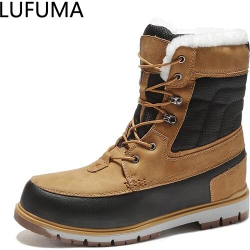 LUFUMA Winter Warm Plush Fur Snow Boots Men Ankle Boot Quality Casual Motorcycle Boot Waterproof Mens Boots Big Size 39-47