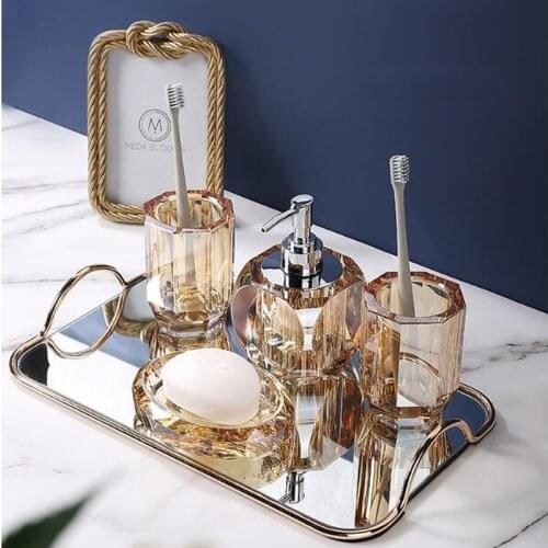 Nordic Four-piece Suit Crystal Glass Bathroom Accessories Soap Dispenser Mouth Cup Lotion Bottle Decoration Accessories WF