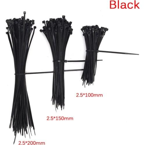 100pcs/lot 2.5*100mm 2.5*150mm 2.5*200mm Black Network Wire Nylon Plastic Self-locking Cable Zip Tie