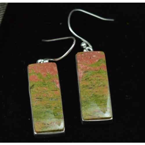Lovegem Genuine Unakite Earrings 925 Sterling Silver, 44 mm, AE2440