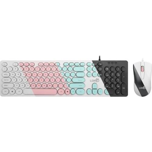 2021 Popular Design Wired Keyboard and Mouse Punk Retro Style Round Caps Mute Portable Computer USB Gaming Mouse for Desktop