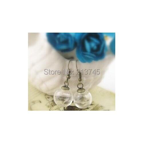 SALE Free ship!!!100set 18*5mm(opening) glass bubble & 8mm bronze cap & Earing hook set DIY glass cover vial earings pendant set