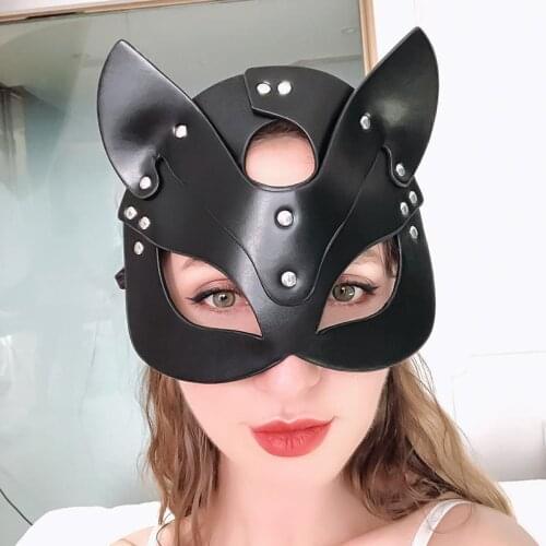 Sexy Fox Cosplay BDSM Fetish Mask Women Halloween Carnival Masquerade Bondage PU Masks Adult Play Cat Ears Erotic Masks