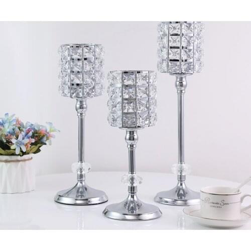 Silver Creative Crystal Candlestick Pillar Holder For Wedding Party Centerpieces Decorative Home Craft Cylinder Candelabra
