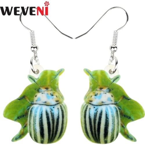 WEVENI Acrylic Beetle Bug Leaf Insect Earrings Drop Dangle Cute Animal Jewelry For Women Girls Teen Gift Charms Wholesale Summer