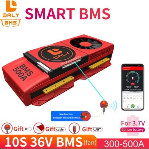 Smart BMS 10S 36V 300A 400A 500A Bluetooth 485 to USB device CAN NTC UART software Li-on Battery protection Board BMS With Fan
