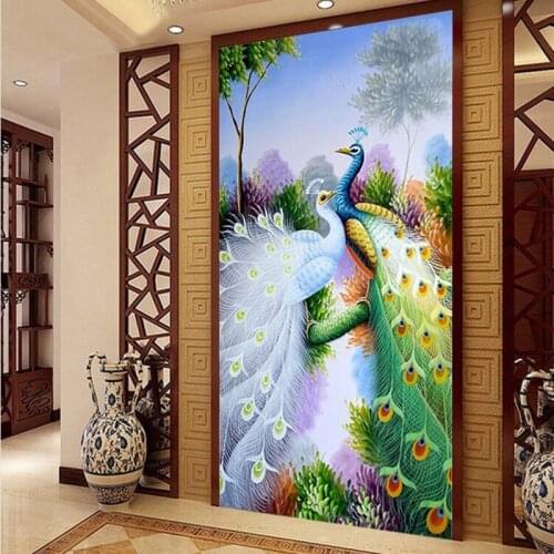 [Super deals] Needlework,DIY Dmc chinese Cross stitch,Embroidery kit,Couple Peacock peace bird print pattern Cross-Stitch decor