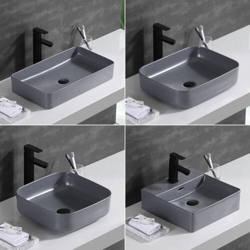 Nordic Above Counter Wash Basin Square Household Basin Bathroom Ceramic Single Basin Gray Shampoo Sinks Counter Portable Sinks
