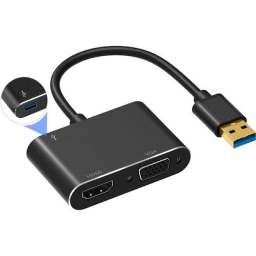 USB3.0 To HDMI-Compatible+VGA Adapter High-definition Projector 2K HDTV HD Display 1080P Defination Converter USB 3.0 Connection